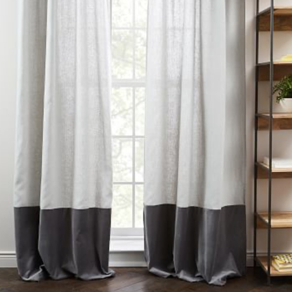 NWT West Elm Belgian Linen Colorblock Curtain Panel 48x84